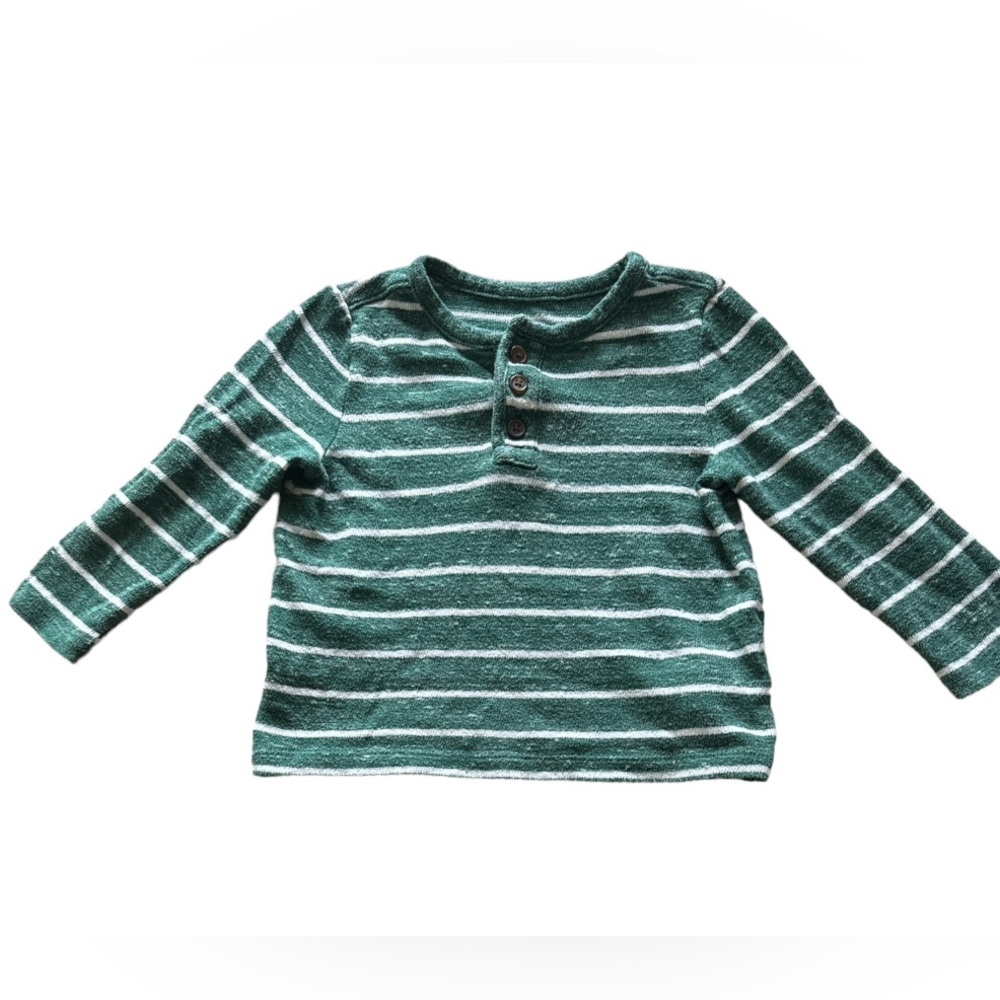3 FOR $10 OLD NAVY 2T/2A Green & White Striped Long Sleeve Top Button Sweater